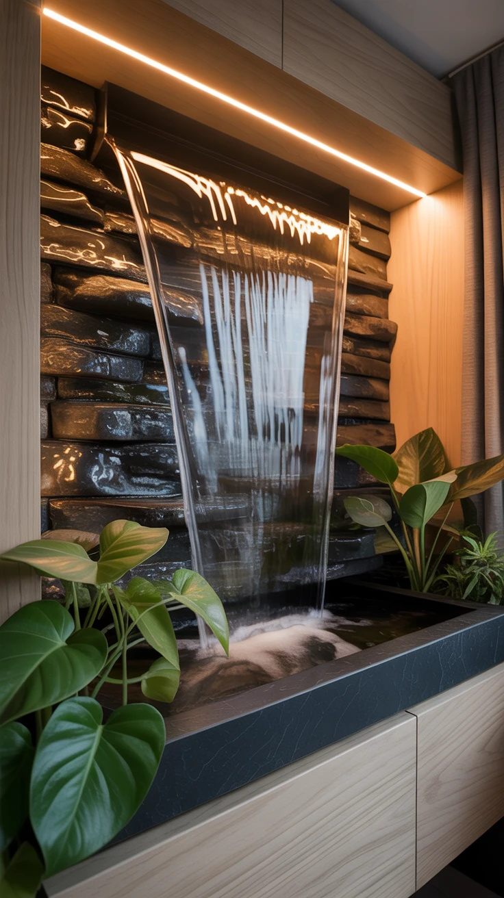 1. Indoor Wall-Mounted Waterfalls: A Soothing Vertical Delight
