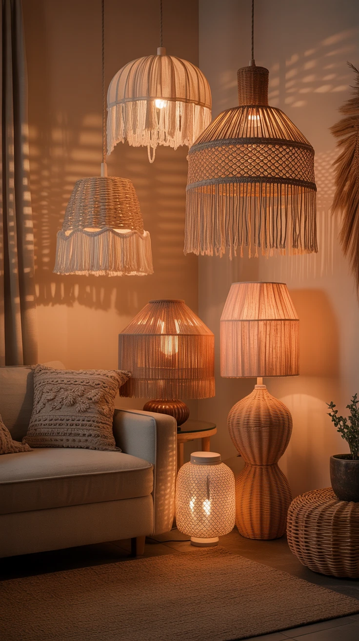 10. Boho Lampshades: Ambient and Artistic Lighting