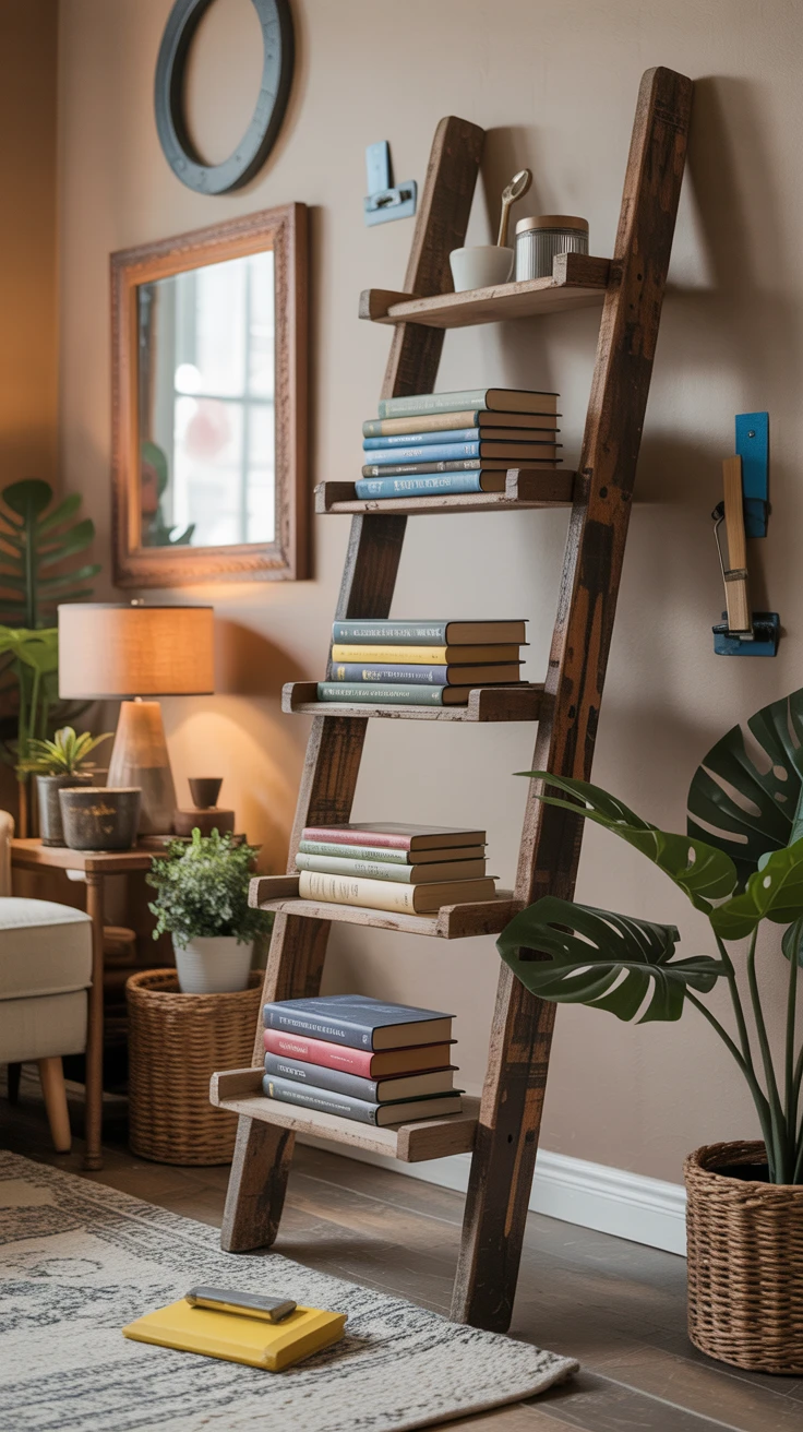 2. Repurpose a Ladder into a Stylish Bookshelf