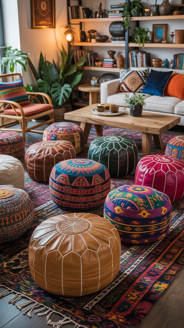 6. Colorful Poufs: Versatile and Fun