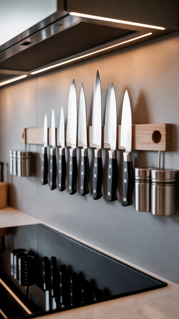 7. Magnetic Knife Strips: Keep Your Kitchen Clutter-Free