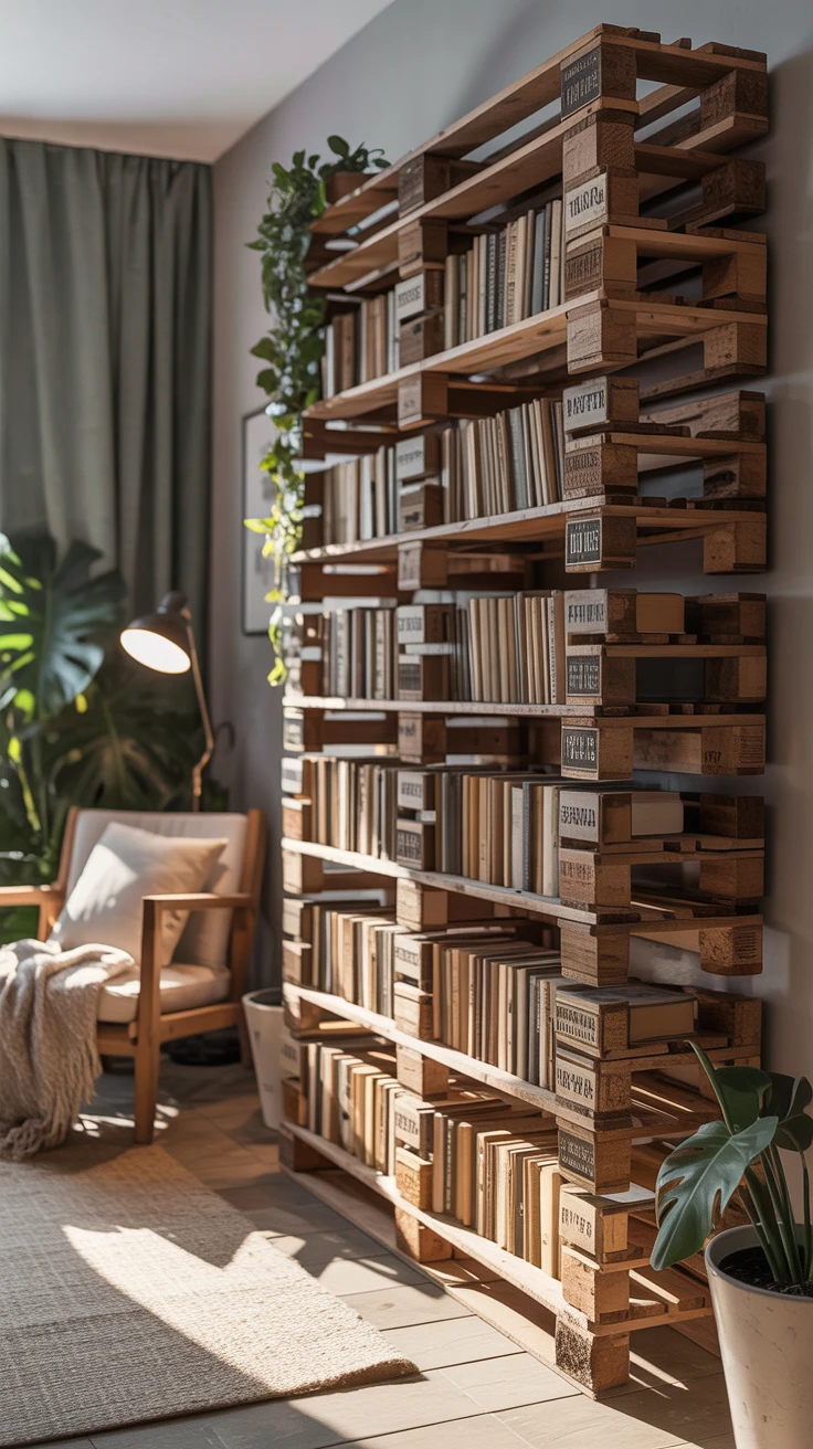 8. Transform Pallets into a Functional Bookshelf