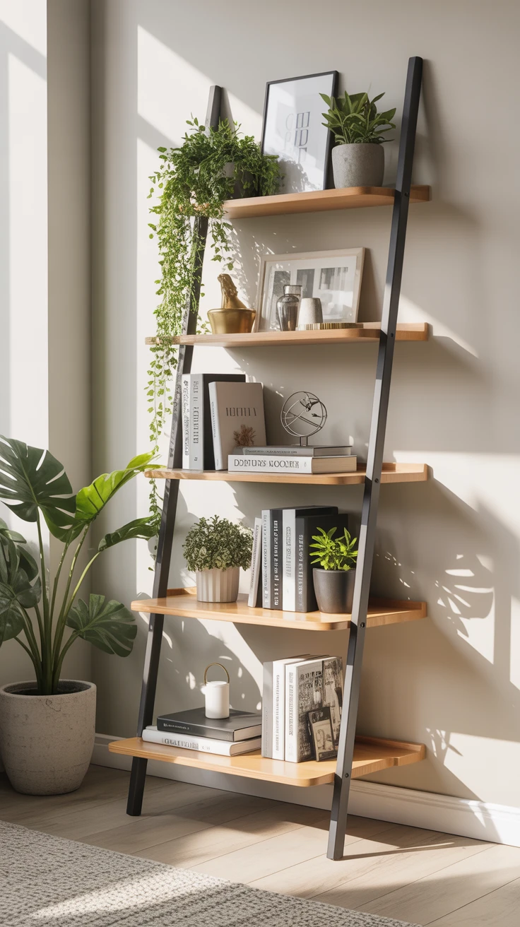 9. Ladder Shelves for Vertical Storage