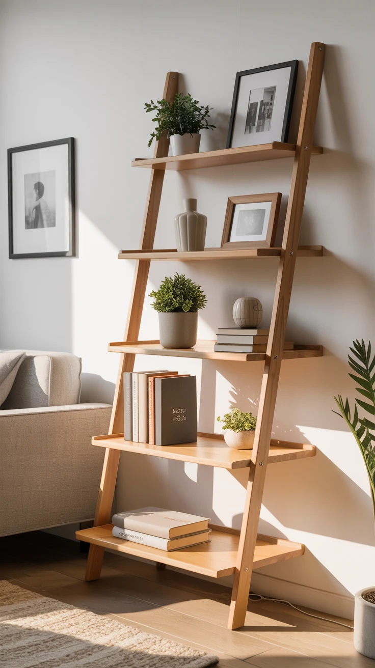 10. Ladder Leaning Shelves